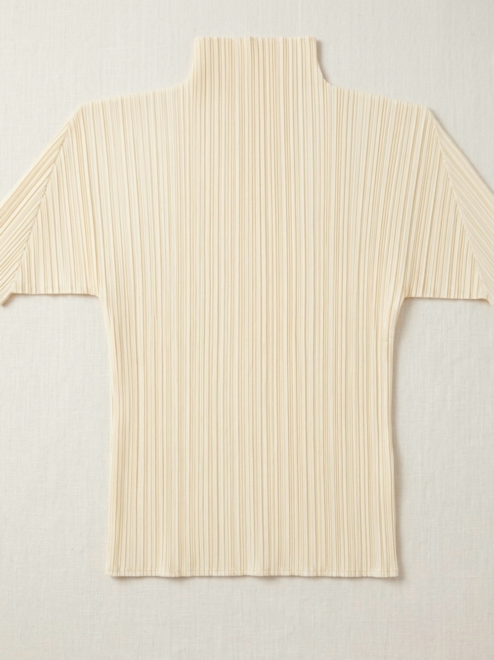 Cream Ribbed Short-Sleeve Mock Neck Top